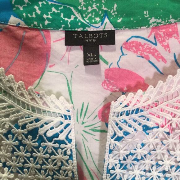 Talbots Lace Embroidered Bib Anguilla Floral Tunic Top XL Petite - Picture 3 of 5
